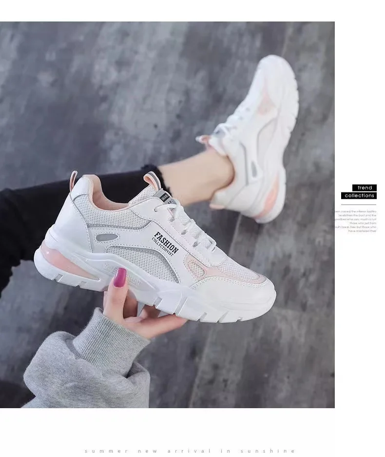 2023 Fashion Female Jogging Ins Chunky Thick Outsole Versatile Sports Sneakers Daddy Shoes Breathable Casual Tide Girl Ladies PU