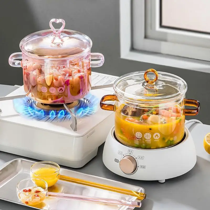 Household clear high borosilicate glass stewing stock Pot high temperature resistant glass stock pot