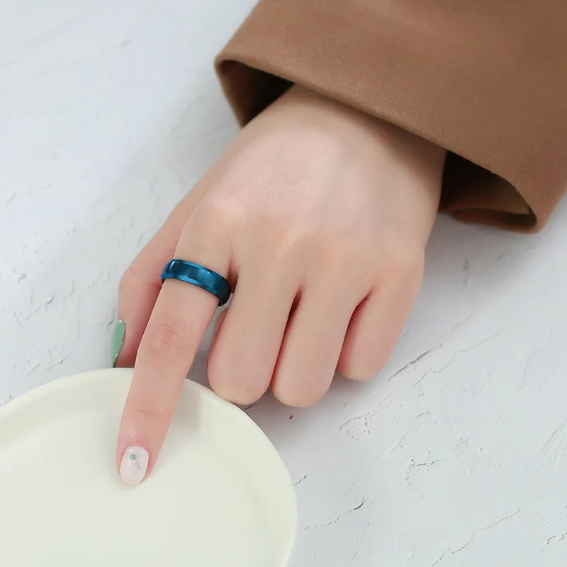 Fashion Jewellery Men Gold Black Blue Silver Brushed Finish Stainless Steel 6mm Minimalist  Rings