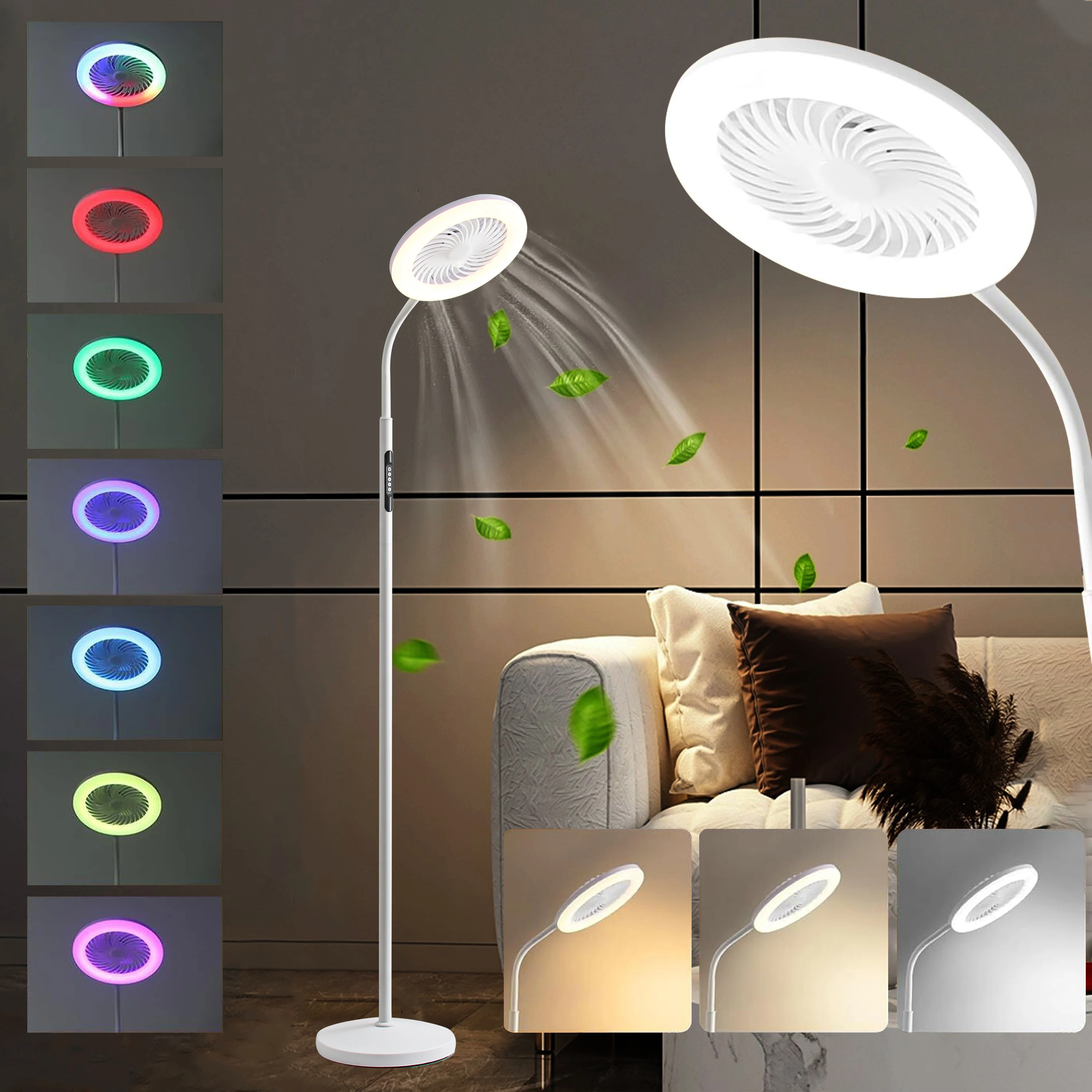 New Arrival AC100-240V DC5V 12W 3 Wind Speeds PP+Iron pipe 3 Color Temperature and RGB to Choose Modern LED Lamp with Quiet Fan