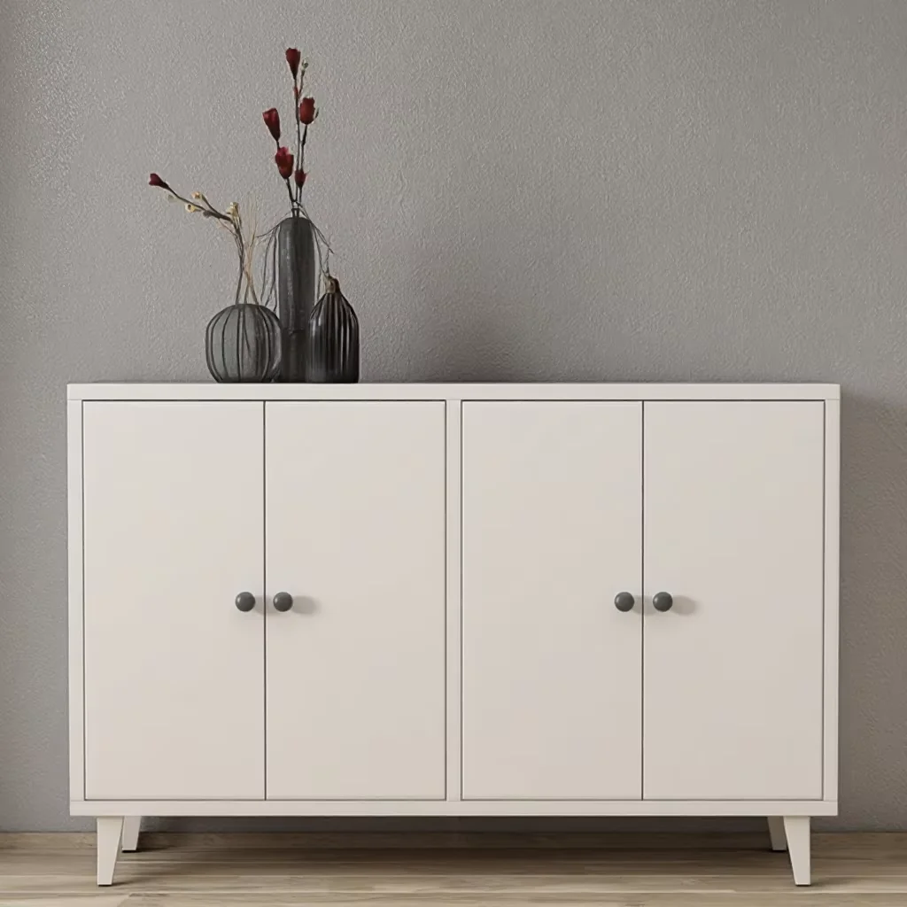 HANYEE 4-Door Wood Sideboard Buffet Cabinet MDF Kitchen & Living Room Storage Console Table for Bedroom Use