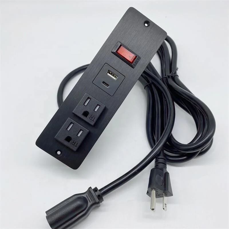 US power outlet Aluminum Alloy panel desktop USB--C led light switch cabinet socket /Recessed mounted table top us panel socket