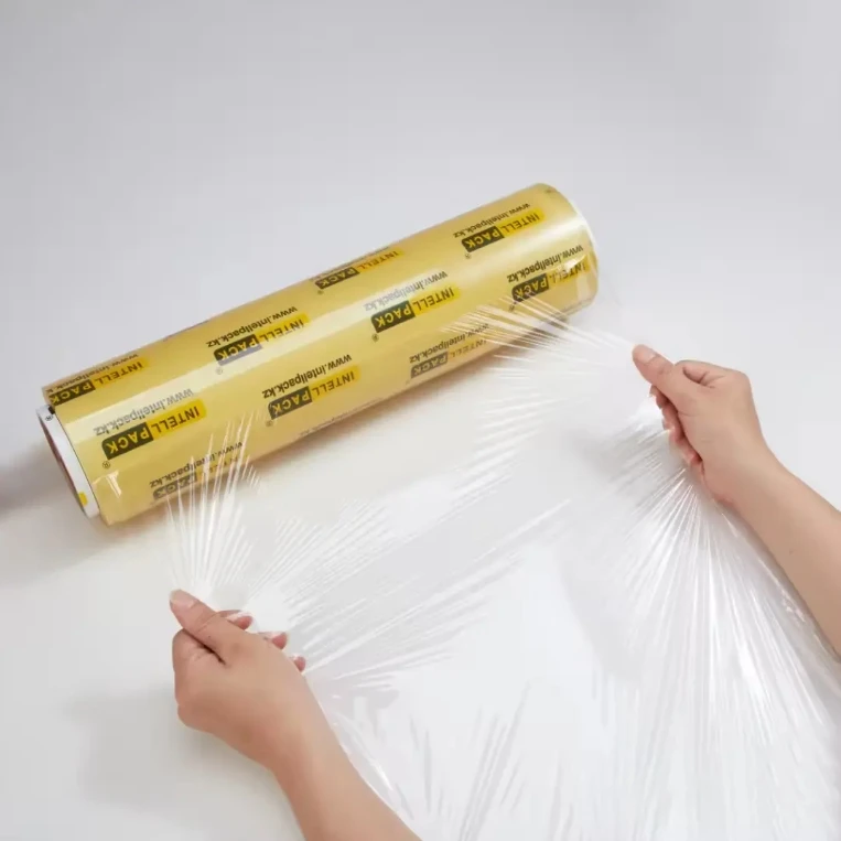 9~20mic Factory wholesale price transparent pvc cling film slide cutter best fresh food wrap stretch wrapping film jumbo roll