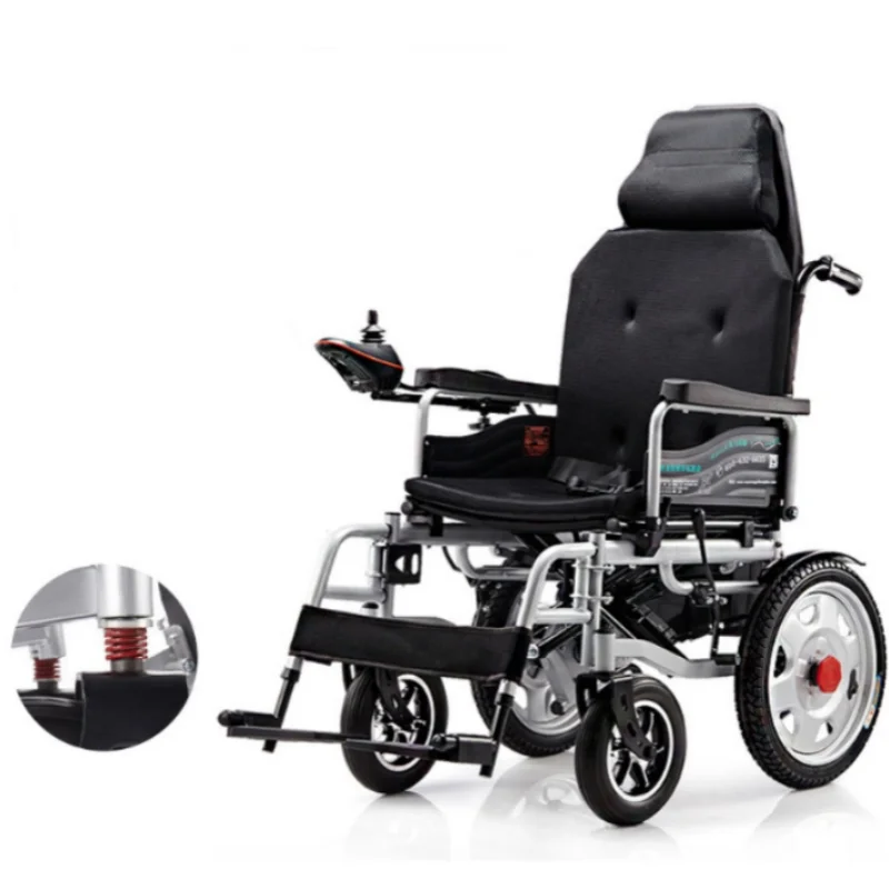 Steel Electric Folding Lightweight Wheelchair For The Elderly Disabled Electric Wheelchair Can Lie Flat