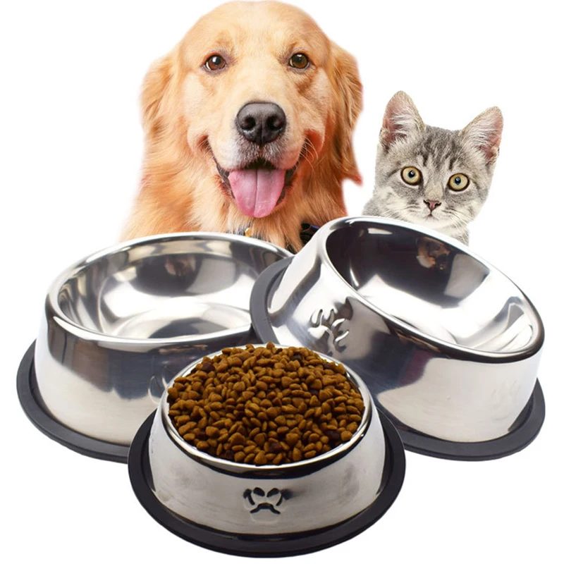 
klooper Wholesale nonslip dog bowl/pet bowl /cat bowl with rubber base Stainless Steel Pet food drinking bowl Dish 