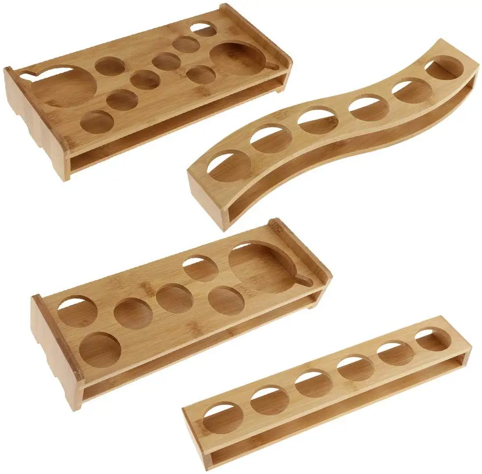 
Bamboo Shot Glass Holder Rack Barware Whisky Cup Serving Tray 