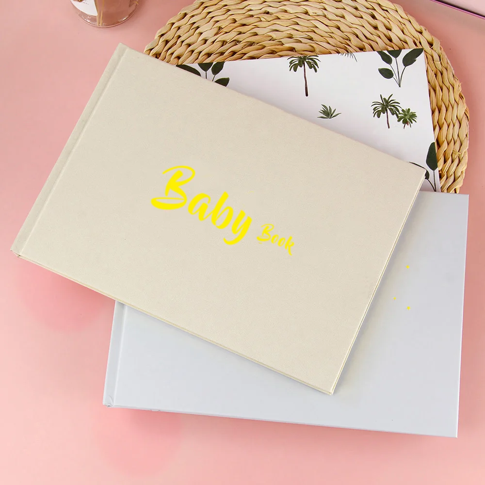 Custom Linen Fabric First Year Baby Memory Book Child Keepsake Photo Journal Gift Notebook