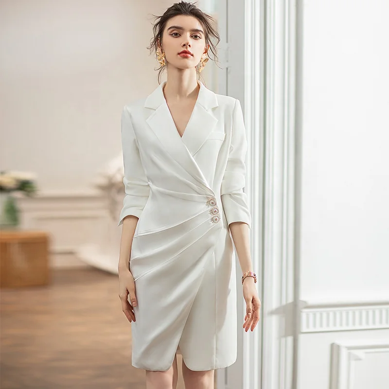 French style elegant  high-end slim fit bouffant custom fashion slit dress for Fat women outsources professional manufacturer