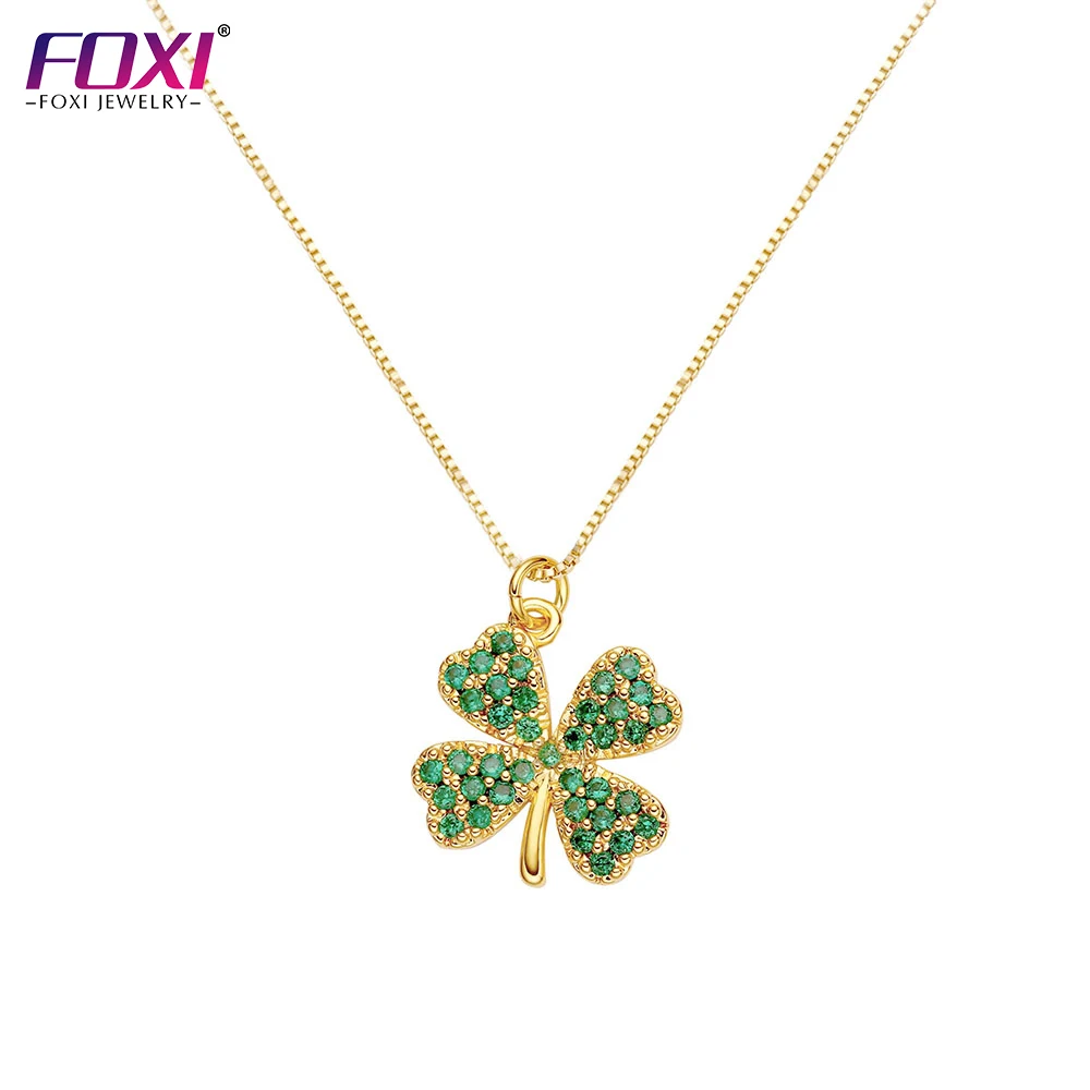 Изготовленные на заказ ювелирные изделия от производителя удачи Изумруд cz закрепка четыре листа клевера кулон ожерелье