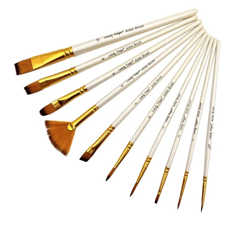 10pcs Nylon Art Paint Brushes Set Different Soft Tips Paintbrushes For Acrylic Oil Watercolor Paint DIY Kid Student
