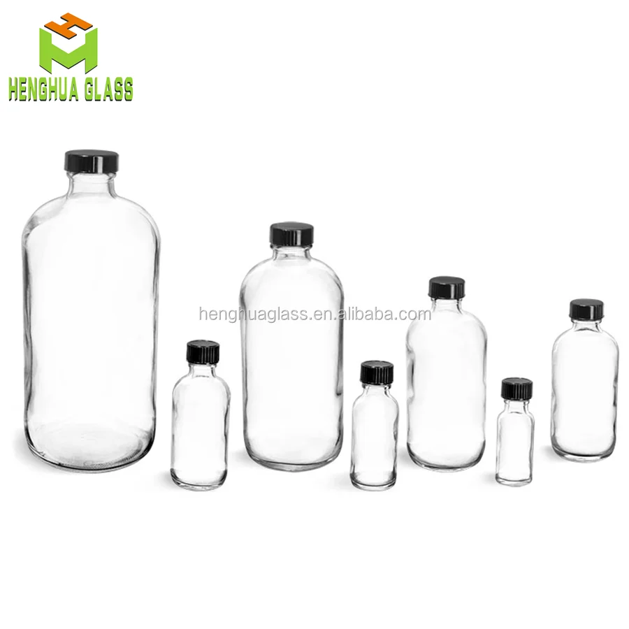 1/2 oz 1oz 2oz 4oz 8oz 16oz 32oz 15ml 30ml 60ml 120ml 240ml 500ml 1000ml clear round glass boston bottle with cork