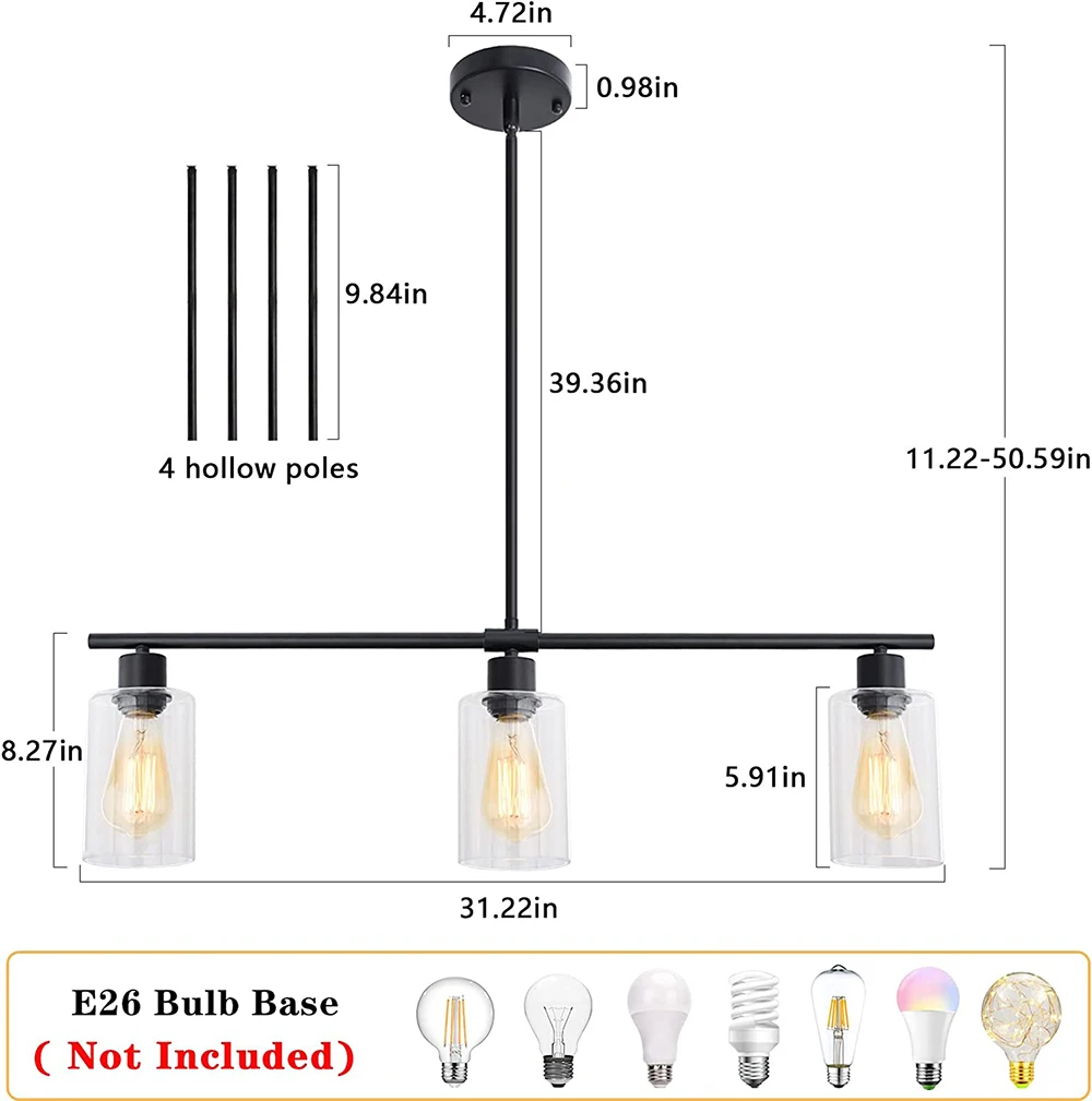 Professional black for kitchen island bedroom pendant light with CE certificate
