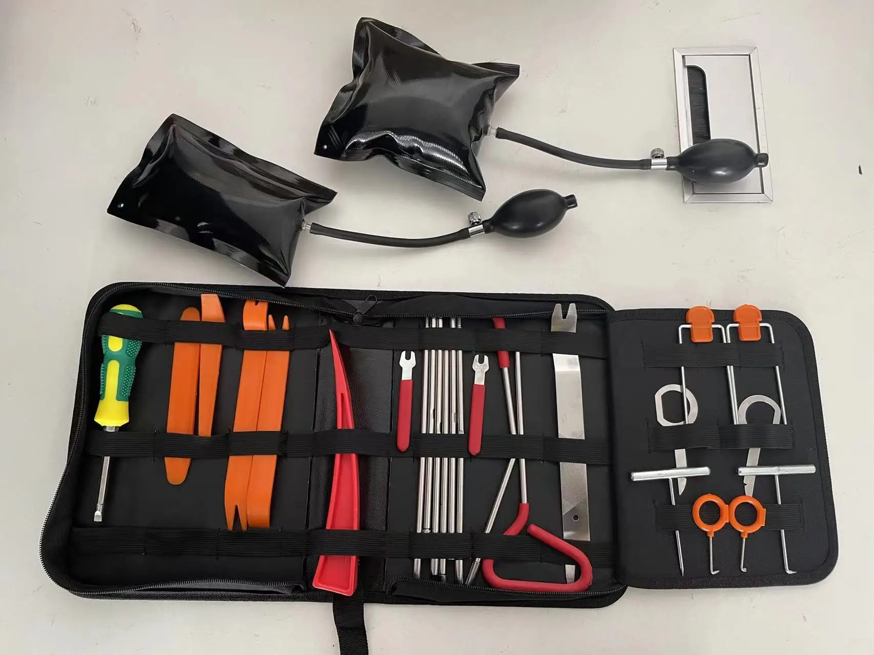 Long reach car door lockout tool kit set with new design leather bag and  box can custom logo