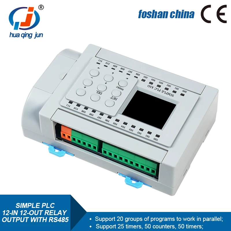 Huaqingjun 12-in 12-out Relay Output PLC Plus 2-Channel Analog Inputs And Outputs 0-20mA PLC for Sensor