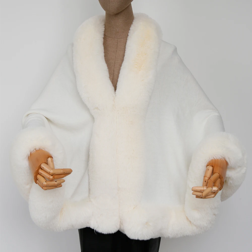 Распродажа, зимнее дизайнерское Вязаное пончо на заказ, Шерстяная Смесь, отделка из искусственного меха, вязаное женское пончо, накидка