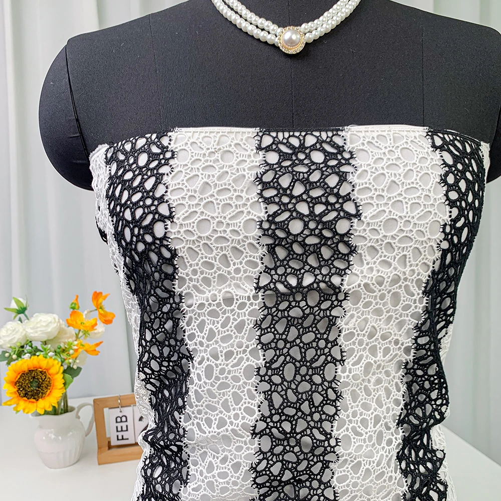 low price luxury african lace fabric white and black custom Embroidery Mesh Voile woven Water Soluble multicolor Lace Fabric