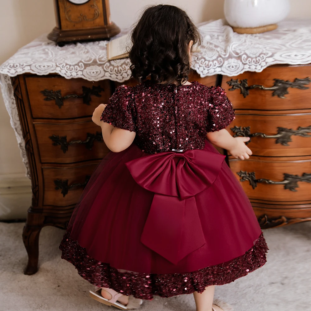 Children Christmas Girl Party Dress Beautiful Girls Birthday Dress Fancy Short Sleeve Sequin Kids Dresses