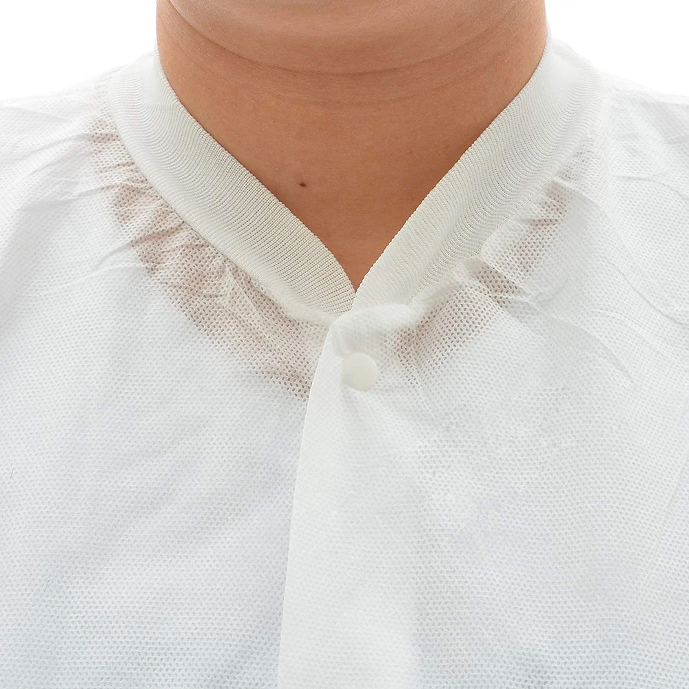 Одноразовое лабораторное пальто SMS без карманов, Белый, средний размер, 10 упаковок