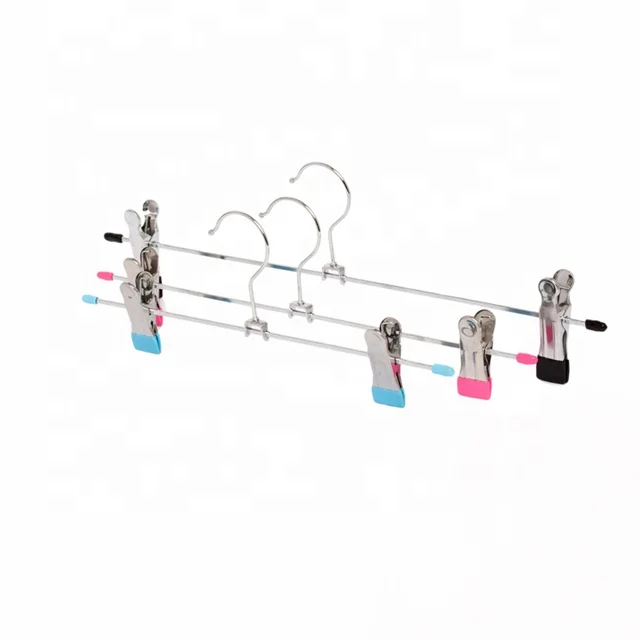 Wholesale High Quality Ultra Thin Chrome Metal Sock Hanger Steel Pants Trouser Hanger With Adjustable Clips