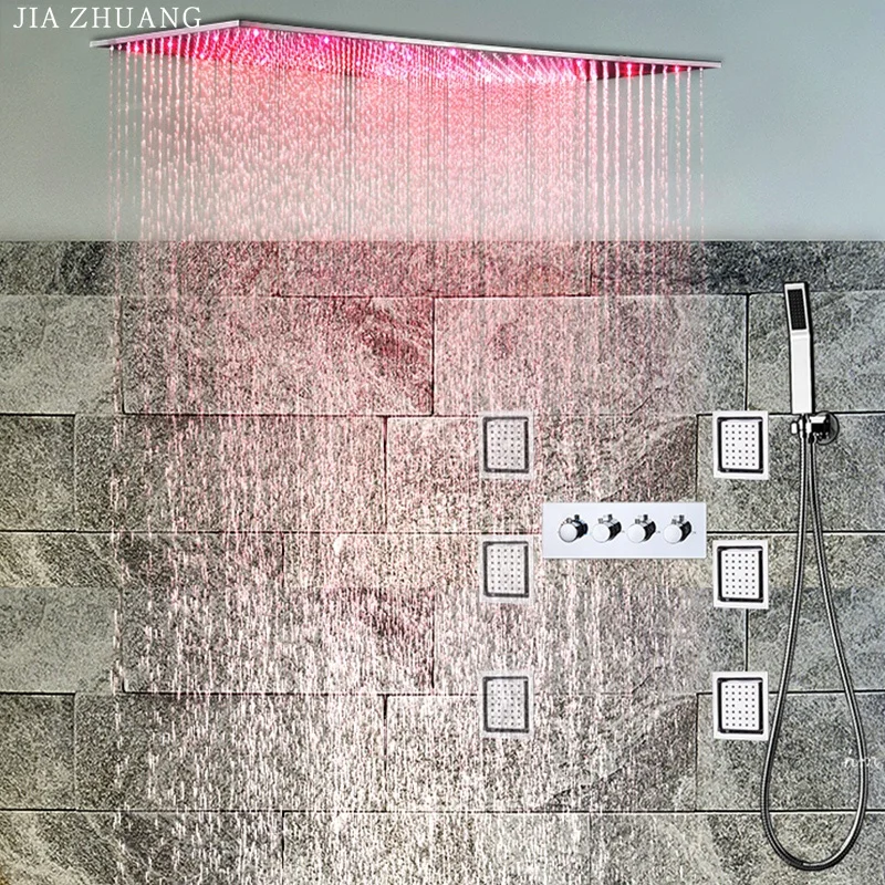 Китайский изготовленный на заказ большой 500x1000 мм светодиодные потолочные дождь Душевая Головка горячей и холодной управления ванной комнаты Душевые системы