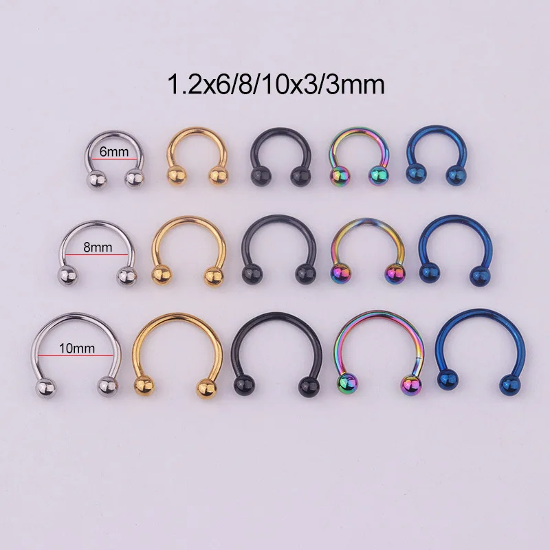 Wholesale Colorful Stainless Steel C-shaped Nose Ring Ball Horseshoe Shape Body Piercing Jewelry