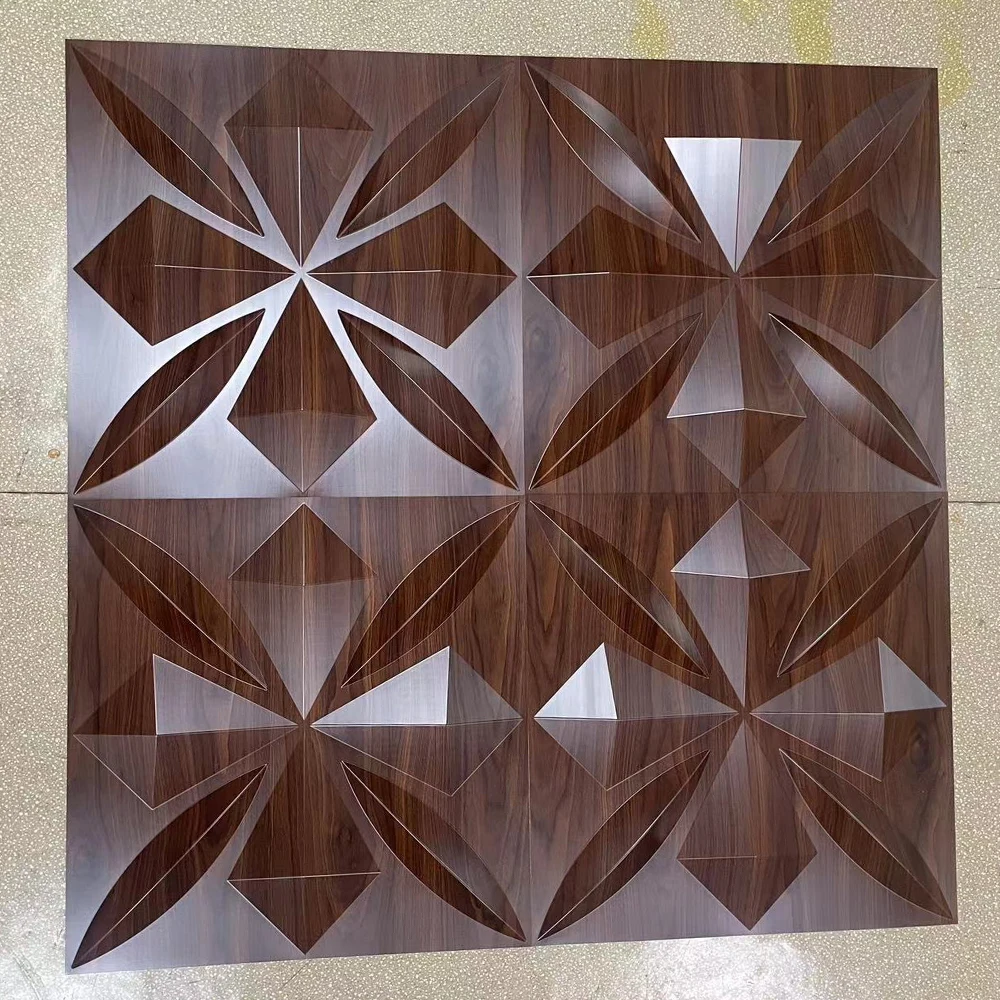 Hot selling PVC material wall panel sticker waterproof decoration 3d wall panels dark  wood coating 50*50cm