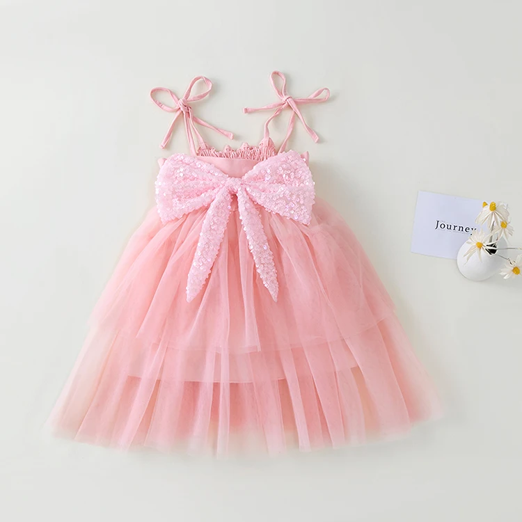 Toddler Girl Flower Birthday Tulle Dress Backless Bow Wedding Gown Kids Party Wear Princess Blue Dress Baby Girl Bowknot Dresses
