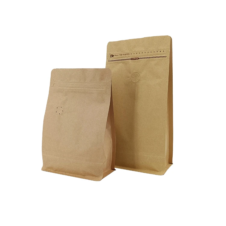 Custom Printed Flat Bottom Compostable Stand up Pouch Candy Food Coffee Bags With Valve and Zipper
