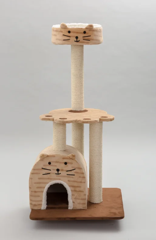 2021 New Design Scratching Posts and Plush Condos Activity Kitten Centre Tower Equipped Cat Tree with Basket