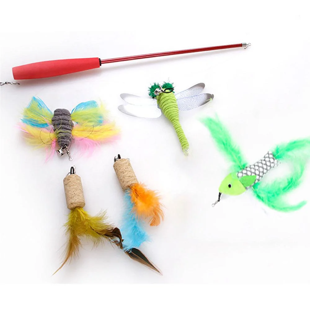 
2021 Amazon new pet supplies interactive supplies funny cat feathers stick chew mouse combination cat toys 