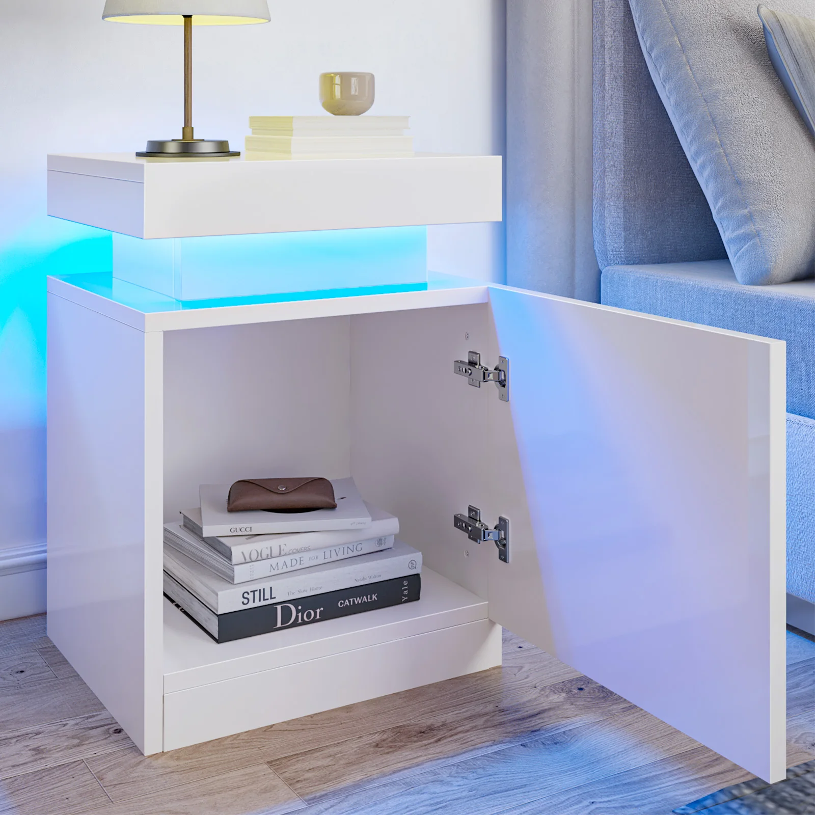 Modern Style Smart Small Wooden Nightstand with Drawer Bedside Cabinet for Bedroom Living Room or Apartment for Home Hotels