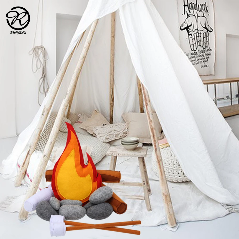 funny boy girls pretend campfire playing toy interesting kids camping set felt toy