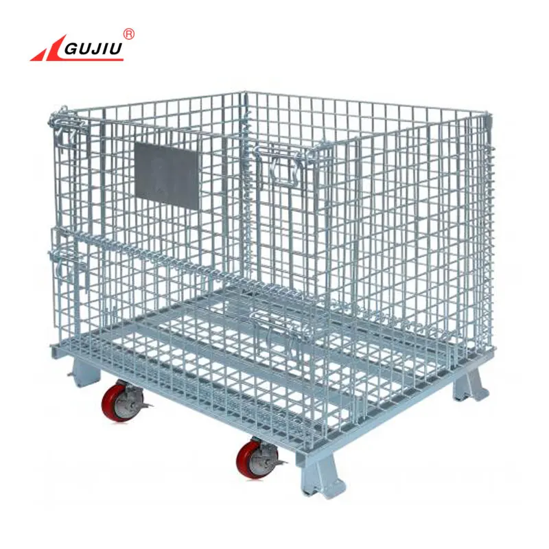 Cheap Custom Mobile Steel Box Crate Stacking Tyre Round Rigid Wire Metal Tire Storage Cage With Casters