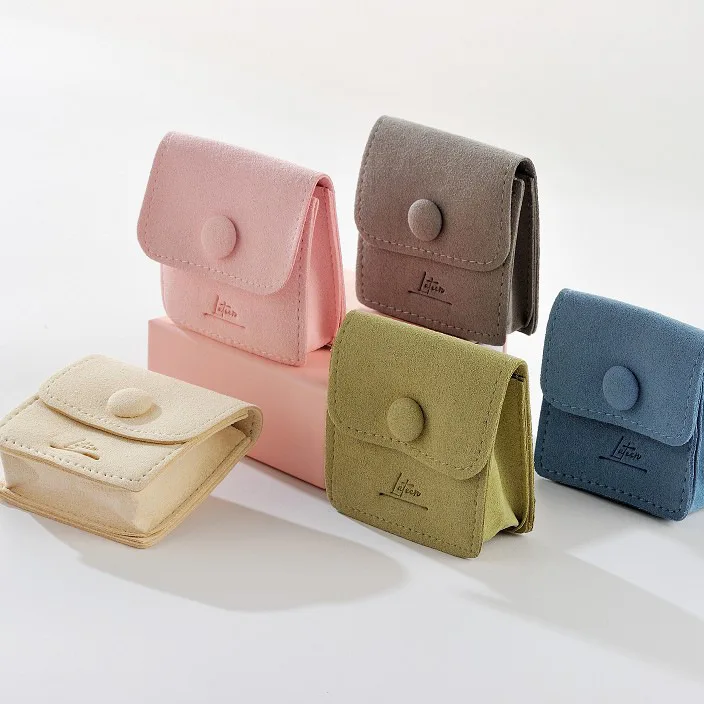 Top Quality Heavy 1.2mm Thickness Ring Bracelet Storage Bag Small Custom Size Debossed Logo Microfiber Jewelry Pouch With Button