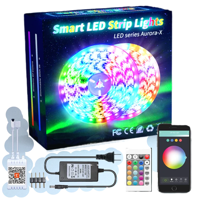 
Tuya Music Color Changing LED Lights Strip WiFi SMD 5050 Work with Alex 24 Key Colorful Color Change Light Strip For Decoration 