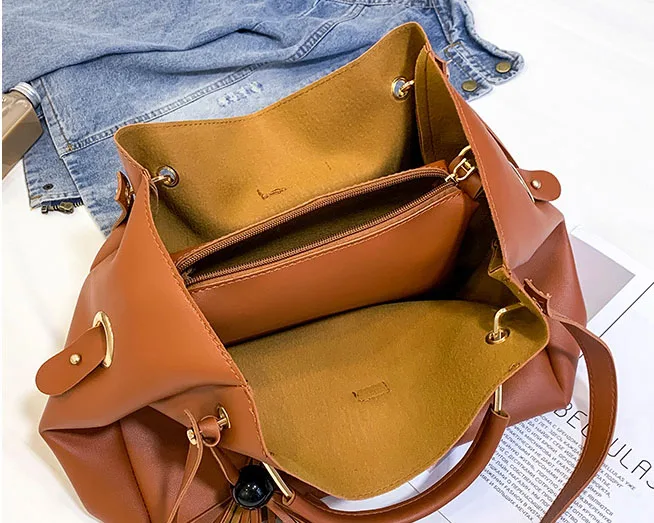 Big capacity pu ladies Tote shoulder bag 3 in 1 set bags women handbags