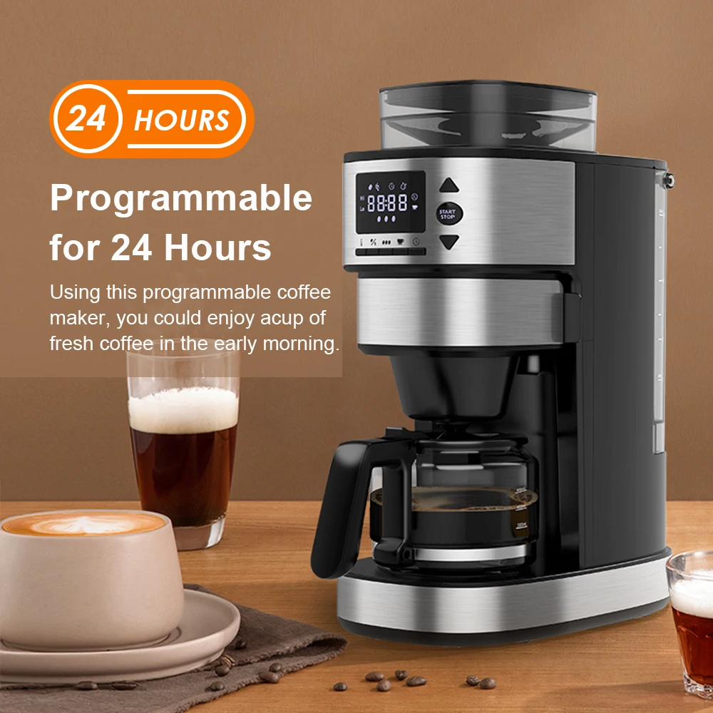 ETL UL CUL CB CE GS Certificate Fully auto quick brew Americano 6 cups 720ml capacity brew Drip Coffee Maker with Grinder