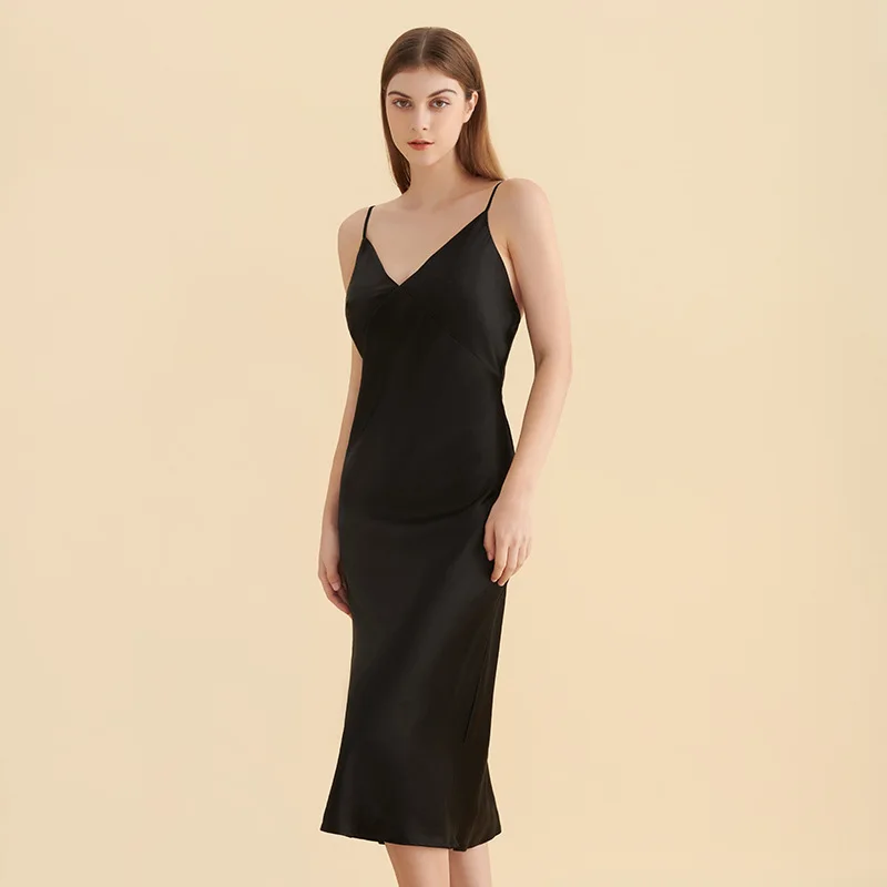 Dresses Women Summer Real Silk Night Satin Evening Dresses Girl Casual Plus Size Slip silk night dress for woman