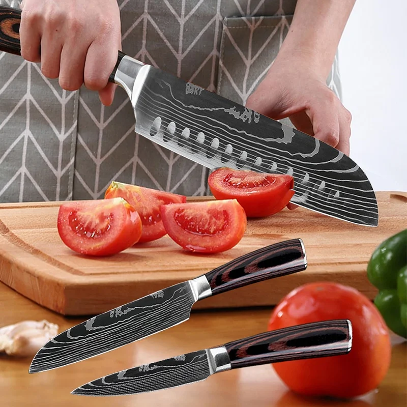 Кухонный аксессуар 8 шт. набор ножей сантоку из нержавеющей стали для мясного рубца нарезки