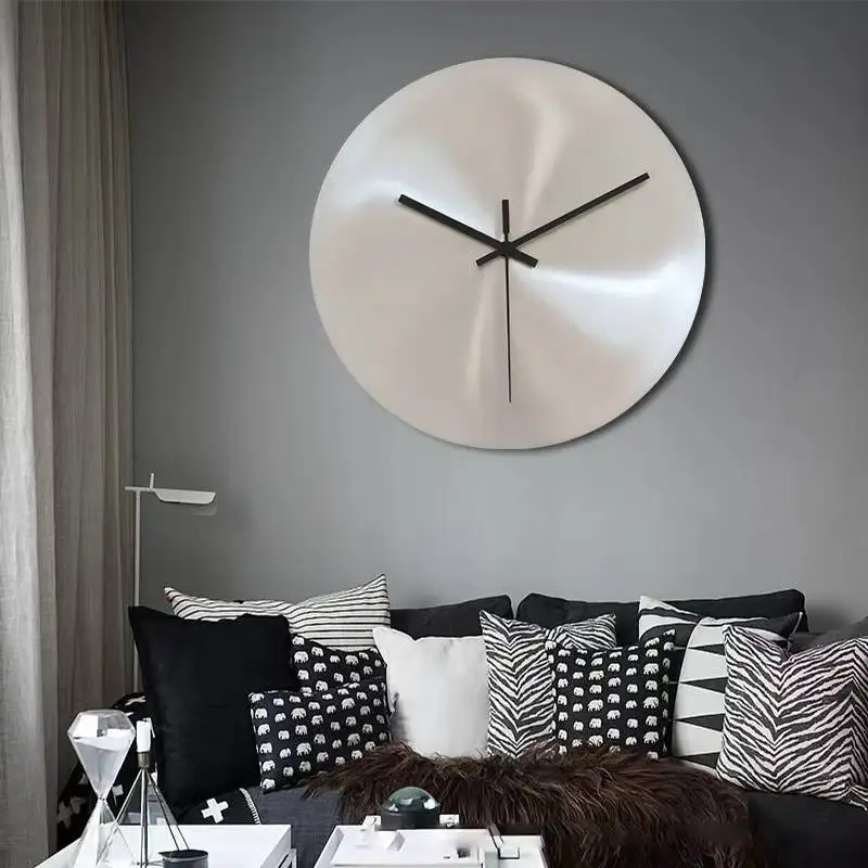 Home Source  Stainless Steel Dial Silver Decor Wall Clock  Silent Movement Battery Operated Wall Hanging Clock Metal  clock