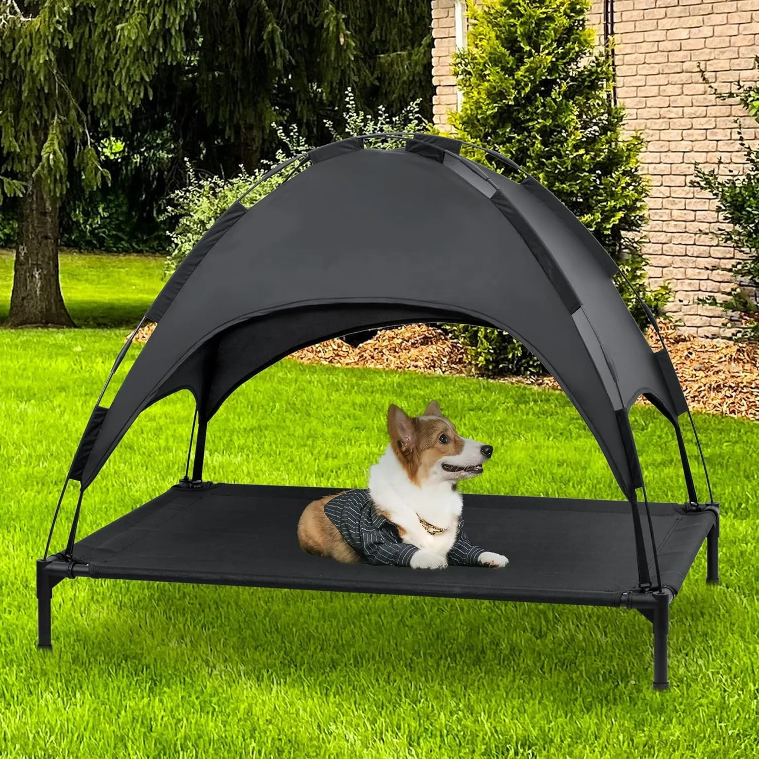 2 in 1 elevated pet bed with powder-coated steel frame for cat and dog use on hot summer days