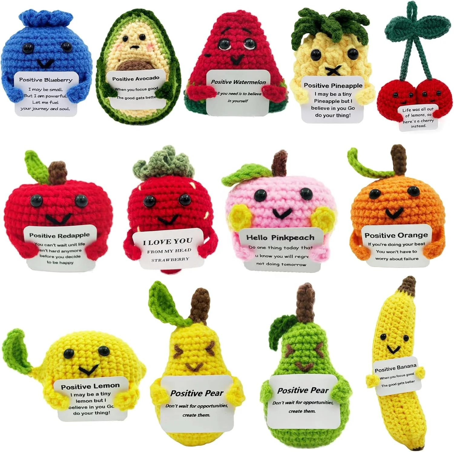 Positive Aircraft Cute Crochet Doll with Positive Potato Card Wool Knitting Toy Decoration Encouragement Support for Gifts Decor