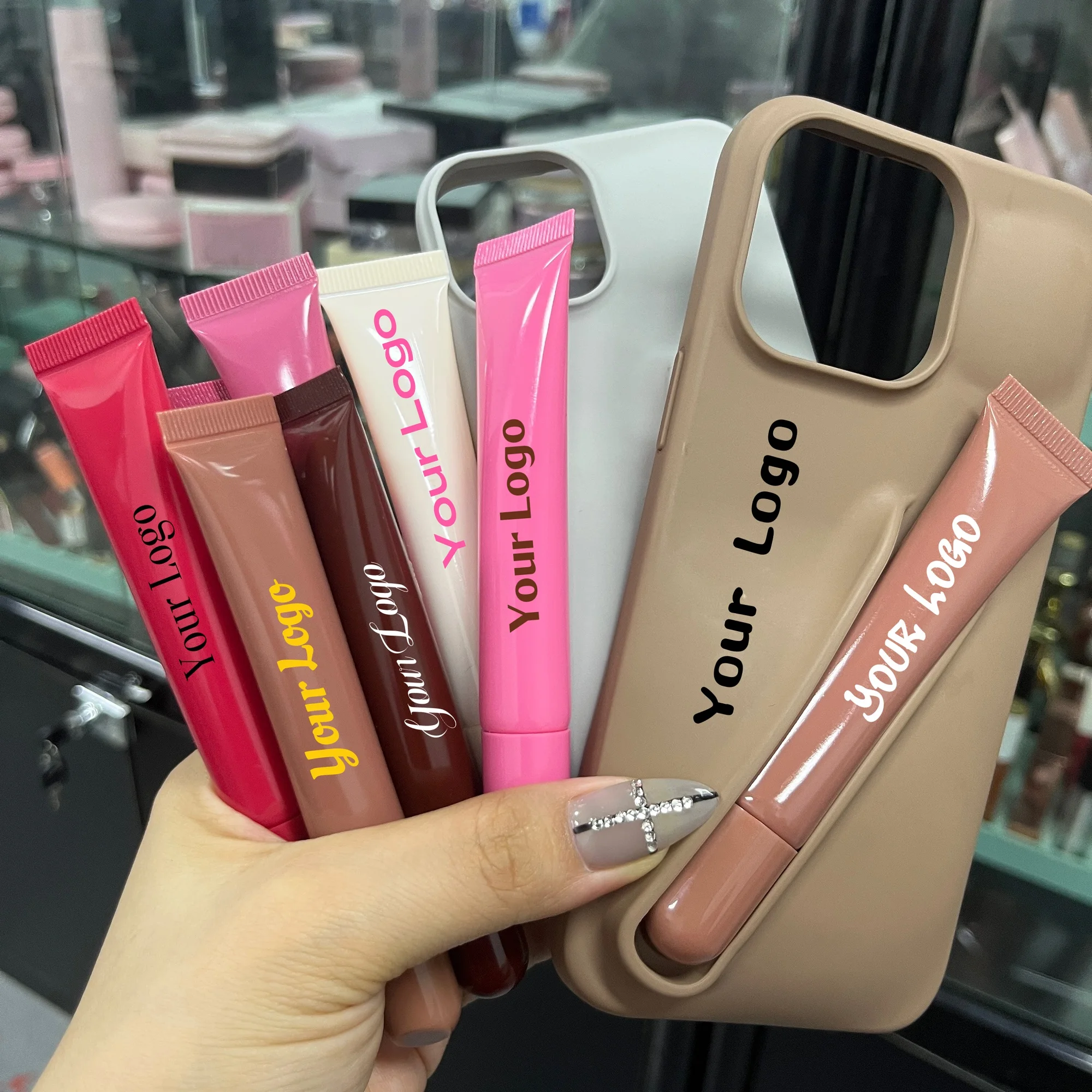 Hottest Transparent Lipstick Box Packaging Custom Private Label Lip Gloss Phone Case Peptide Lip Tint