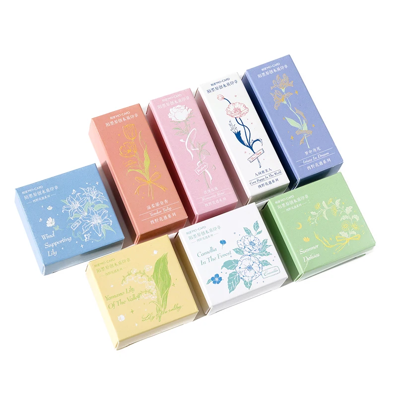 Beech Seal Four Wildflowers Meet Series INS Basic Printing Decorative Wooden Wood Custom Wax Seal Stamp Ink Plastic Material