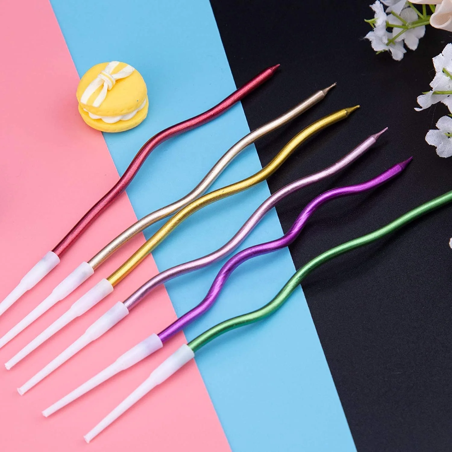 Romantic Curved Birthday Cake Candle Creative Party Decoration Curved Spiral Gilt Colored Candle Twist Candle Paper Box Stick