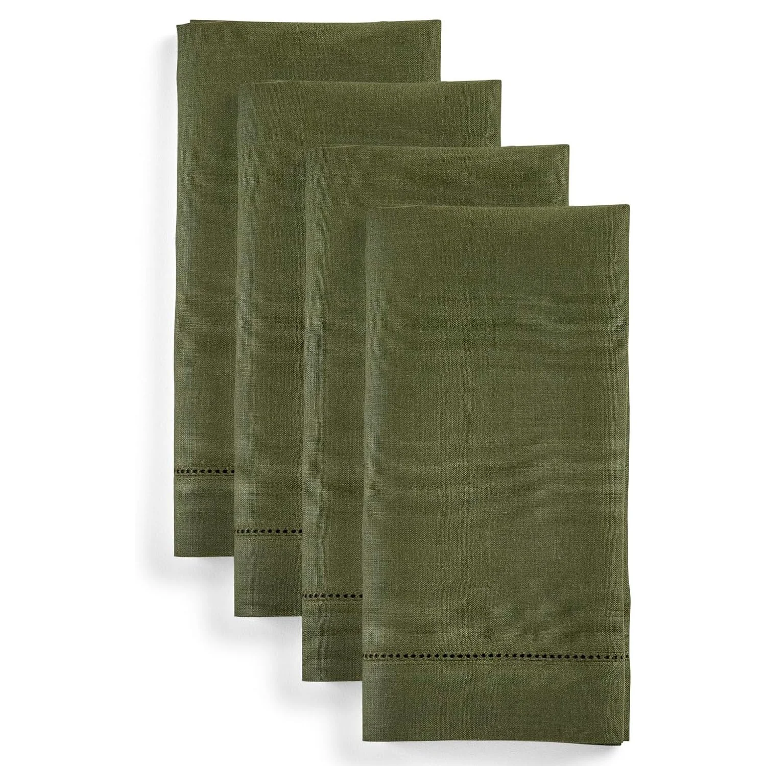 Square hemstitch Pure linen bespoke napkins with embroidery scalloped edge flax napkin