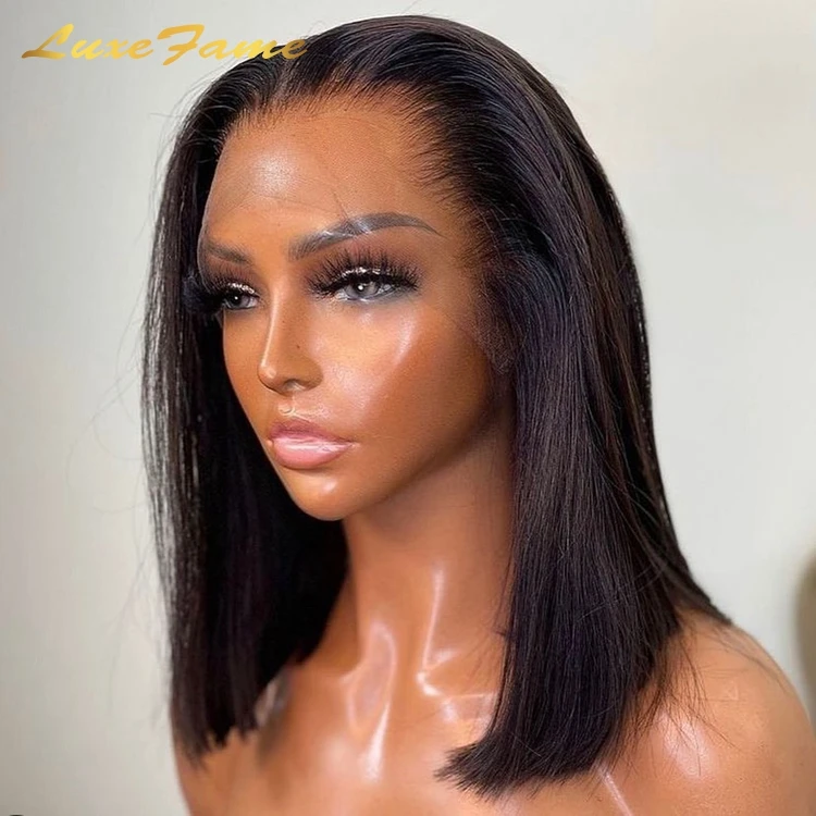 Swiss Lace Short Bob Wig,Double Drawn Natural Color 100% Human hair Lace Front Wig Peruvian Short Bob Glueless Lace Front Wigs
