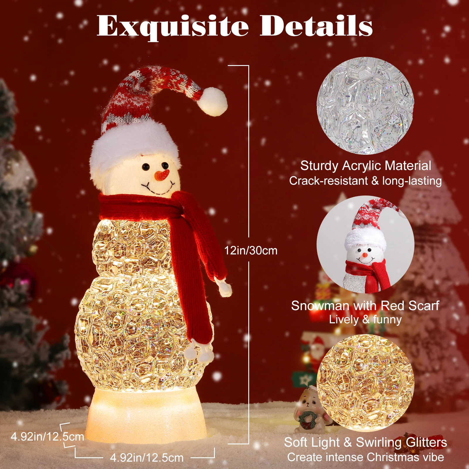 Navidad Table Snowman Decoration Swirling Glitters Lighted Snowman Christmas Decorations with Scarf for Home Decor