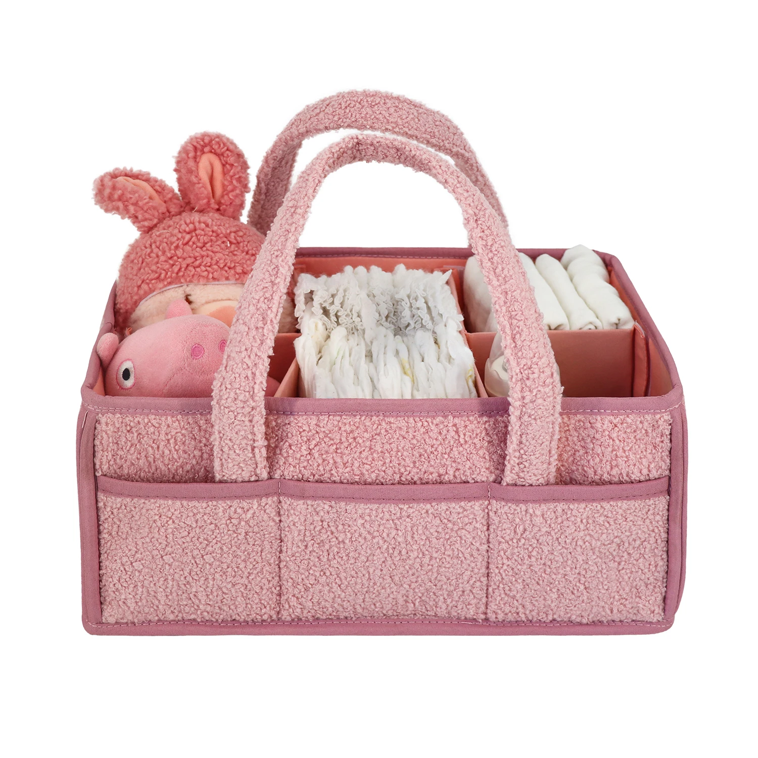 Custom LOGO teddy velvet baby mommy bag caddy organizer nappy storage basket for baby