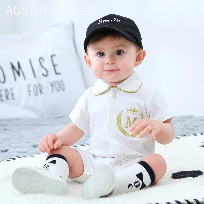 
AustinBella wholesale fashion boutique baby clothes newborn baby boy summer clothes romper designer famous brands jumpsuit 